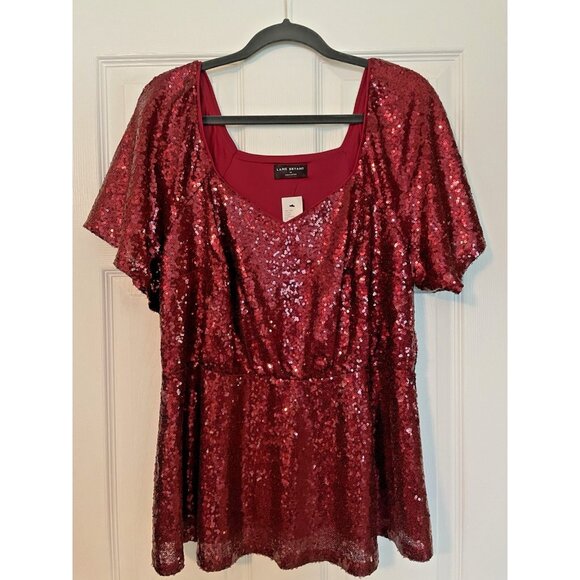 New Lane Bryant Red Sequins Top size 14 Babydoll Flutter short sleeve Holiday - Picture 1 of 11
